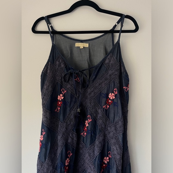 Ruby Yaya Embroidered Spaghetti Strap Tasseled Boho Maxi Dress Size Small - Picture 5 of 12